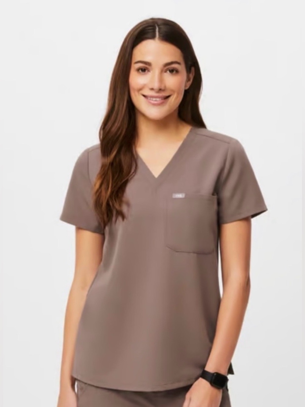FIGS Women's Catarina Scrub Top in the Smokey Taupe colorway